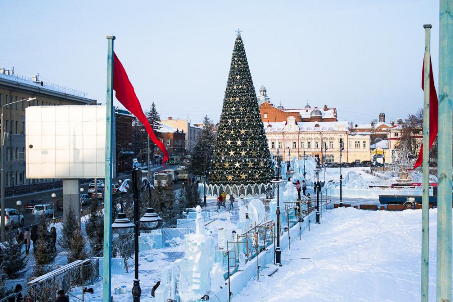 Городское благоустройство, Новый год ❄, Томские новости, елка ель новый год ледовый городок В Томске начался монтаж главного ледового городка