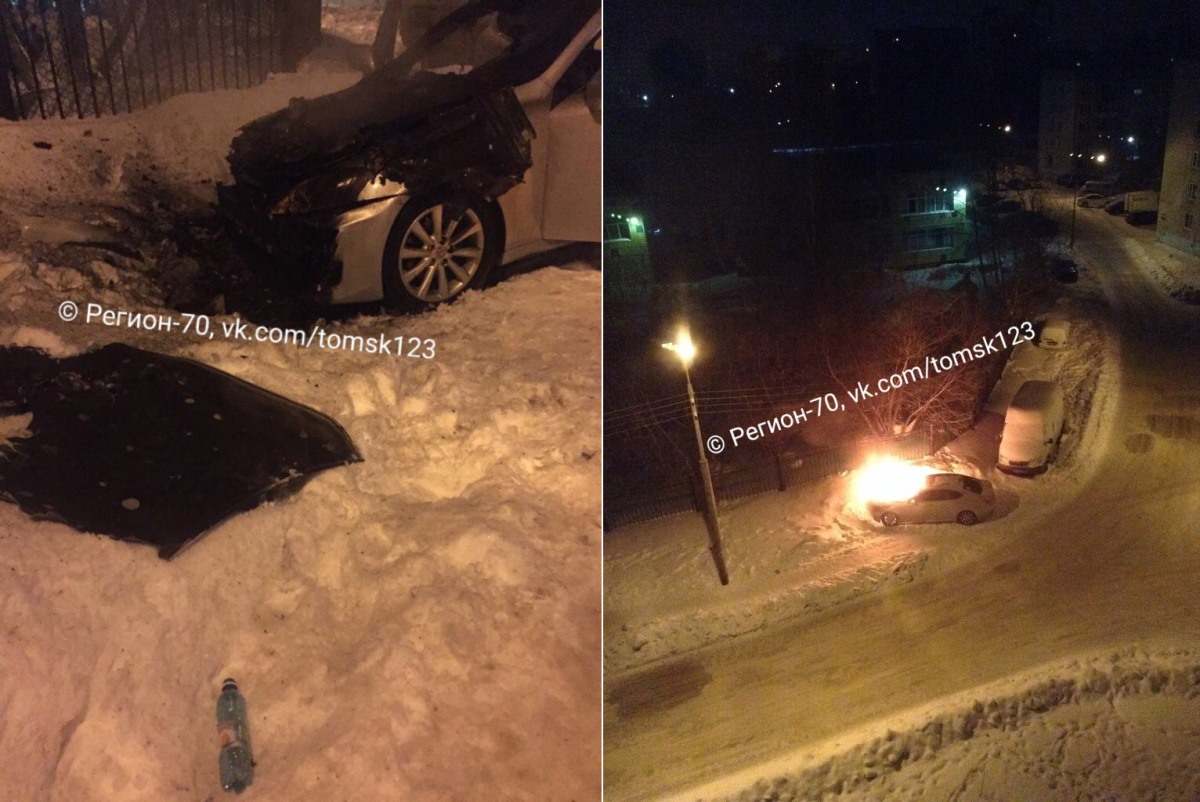Происшествия, Томские новости, пожар загорелся огонь сгорел горит Лексус на каштаке Ночью в Томске загорелся Lexus